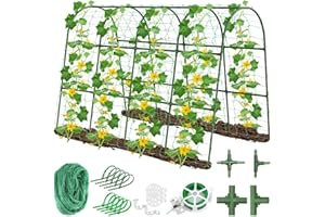 Emquito Cucumber Trellis for Raised Bed Garden, U-Shape Arch Trellis for Climbing Plants Outdoor, Metal Vegetables Trellis with Netting, Garden Trellis for Cucumber Plants Sweet Pea Bean