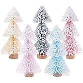 Yookat 5 Pieces Mini Christmas Trees Bottle Brush Trees with Wooden Base Artificial Bottle Brush Tree for Christmas Decor Party Home Table Decorations (Multicolor)