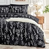 MUXHOMO Black California King Comforter Set, Elegant Floral Print Bed in a Bag 7 Pieces, Ultra Soft & Breathable Reversible Botanical Pattern Bedding Set with Comforter, Sheets, Pillowcases, and Shams
