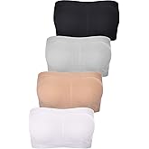 SATINIOR 4 Pieces Women Seamless Bandeau Bra Strapless Bralette Padded Tube Top Bra
