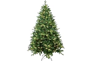 Treepool 6FT Prelit Christmas Tree with 400 Warm White Lights, 1413 PE&PVC Mixed Branch Tips, Hinged Premium Spruce Artificial Xmas Trees, Green, Foldable Base