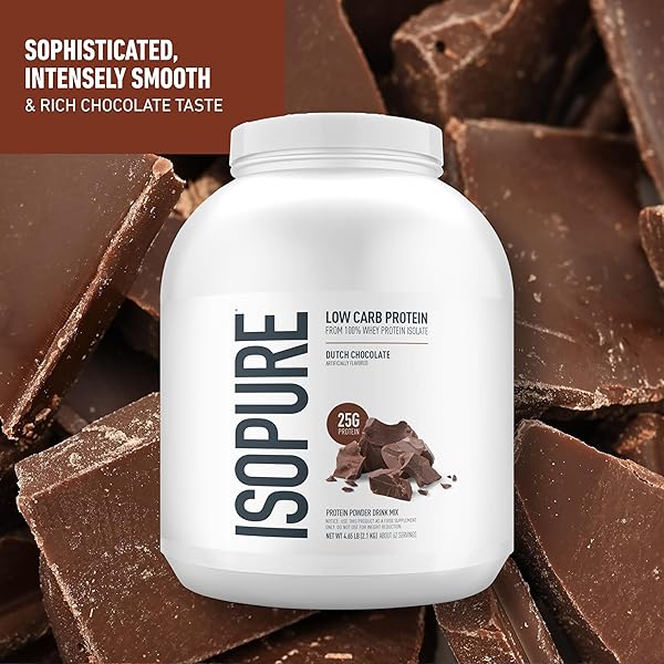 ISOPURE LOW CARB 100% PURE WHEY ISOLATE PROTEIN POWDER, LACTOSE FREE, GLUTEN FREE, WITH VITAMINS, DUTCH CHOCOLATE, 25G PROTEIN PER SERVING, 4.5 LBS, 62 SERVINGS (PACKAGING MAY VARY)