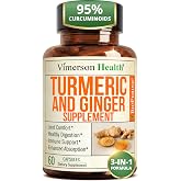Turmeric and Ginger Supplement &ndash; Inflammation &amp; Joint Support. 60 Capsules | 4:1 Ginger Extract, Tumeric Extract (95% curcuminoids) + Organic Turmeric Curcumin with Black Pepper for Maximum Absorption