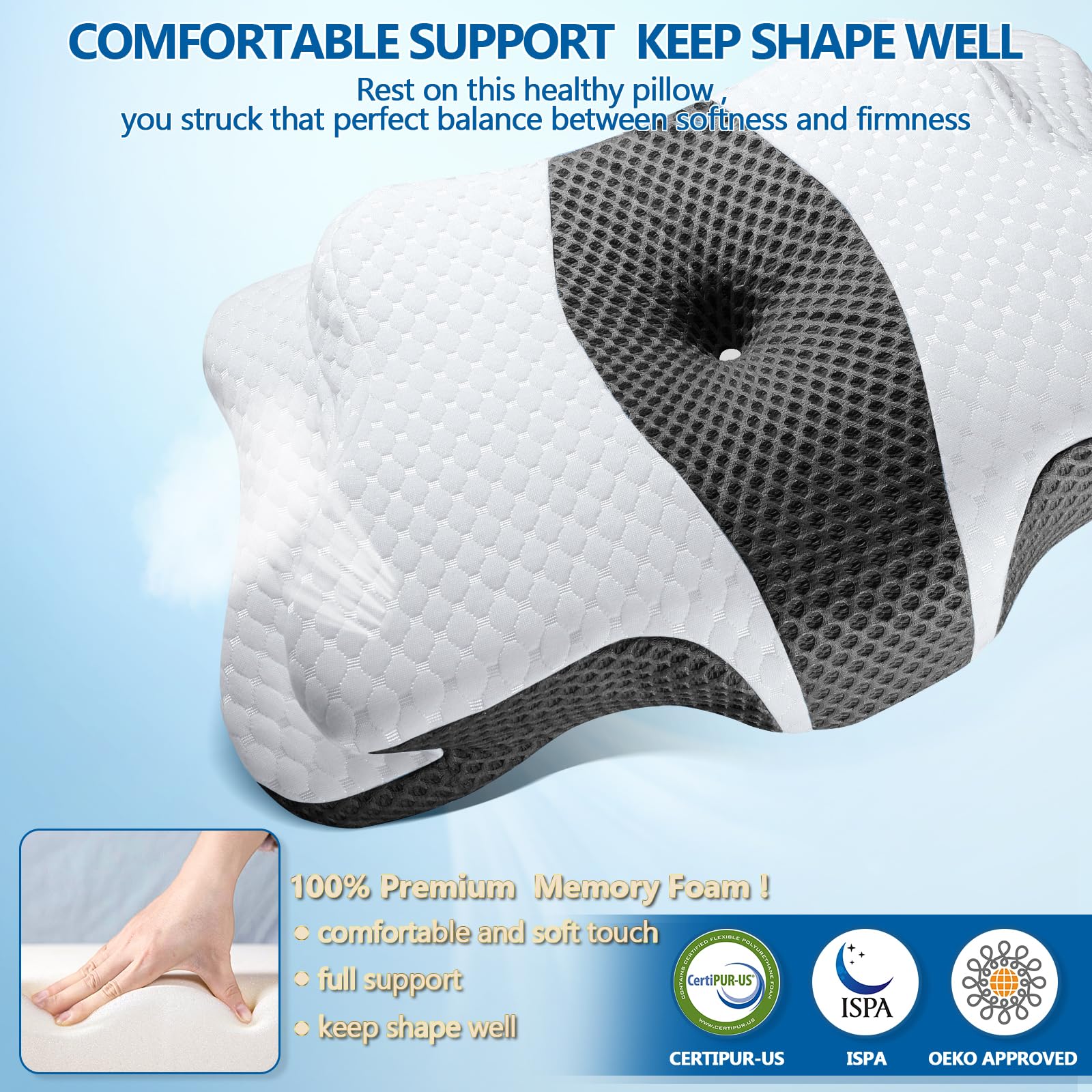 CHxxy Memory Foam Pillows, Cervical Pillow for Neck and Shoulder Pain Relief, Ergonomic Contour Bed Pillow, Soft for Side Sleep Stomach Sleeping and Back Sleeper