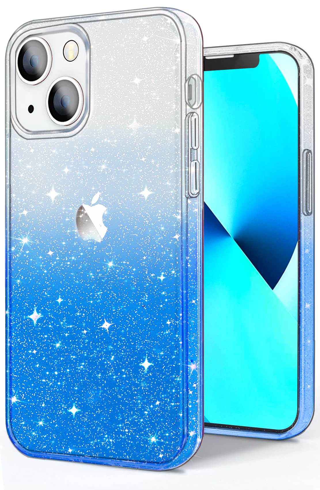 JJGoo Compatible with iPhone 13 Case, Glitter Soft TPU Shockproof Protective Bumper Cover, Sparkle Bling Sparkly Cute Slim Women Girls Phone Case for iPhone 13, 6.1inch, Gradient Glitter Blue