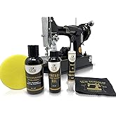 Vintage sewing machine restoration polish cleaning kit for high glossy reflection with wax, microfiber cloth, foam pad oil, &