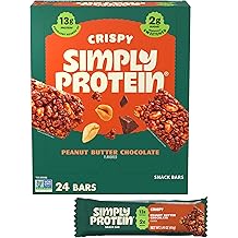 Simply Protein - Peanut Butter Chocolate Crispy Bars - Plant Based Protein Bars - Low Carb, Low Sugar, High Fiber - 13g Prote