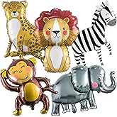 Jungle Safari Animals Balloons, Jungle Safari Theme Birthday Party Decorations, Lions Zebra Elephant Monkey Leopard Foil Balloons for Kids Boys Wild One Zoo Birthday Baby Shower Party Decor Supplies