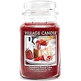 Village Candle Strawberry Pound Cake, Large Glass Apothecary Jar Scented Candle, 21.25 oz, Red