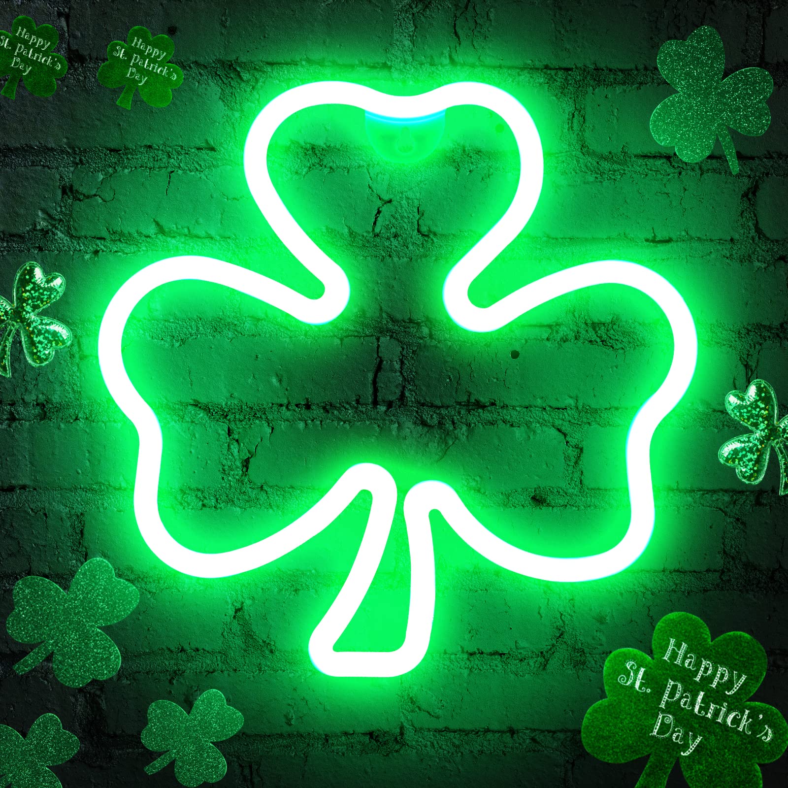 Photo 1 of 11.5 Inch St Patricks Day Decorations,Irish Clover LED Window Lights,USB Powered Control,St. Patrick's Day Green Clover Lighted Decorations for Window Wall Indoor Outdoor Party Favors