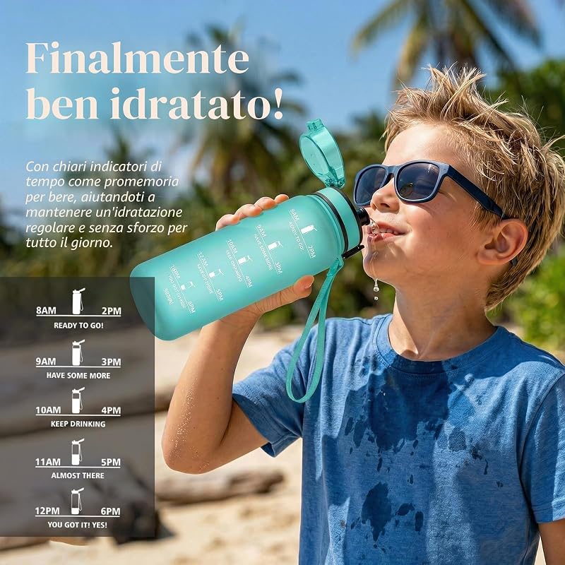 Borraccia 500ml, Bottiglia con Filtro, a Prova di Perdite, Bottiglia Acqua con Indicatore del Tempo, per Campeggio, Viaggio, Corsa