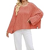 Agoeast Womens Oversized Cropped Sweater Tops Crewneck Cable Knit Sweaters 2025 Fall Pullover Sweater(0269-Red-M)