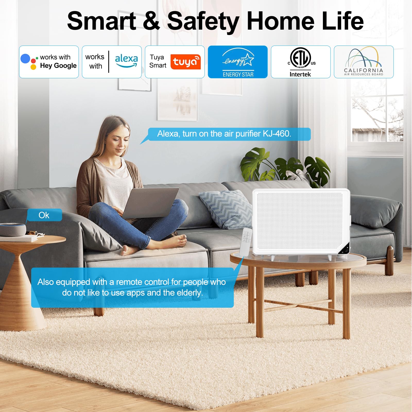 Air Purifiers for Home Dust Pollen Pets Hair in Bedroom, Wall Mounted HEPA Air Purifier for Home Large Room Covers Up to 1345 sq.ft, Sleep Mode, Auto Mode, WiFi/Remote Control, Timer