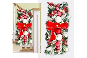 HIIXHC Christmas Swag, Stair Swag Christmas Garland for Stairs, Door, Fireplace, Window, Artificial Christmas Wreath Outdoor Indoor Christmas Decorations (Red)