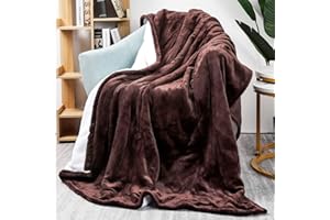 Homde Heated Electric Throw 50 Inch x 60 Inch Reversible Flannel/Sherpa Washable Blanket with 3-Heat Setting Auto-Off Controller for Bed or Couch (Brown & White)