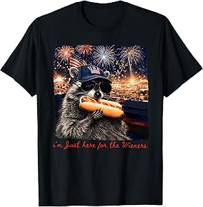 4Th of July Raccoon Funny Just Here for The Wieners Hotdog T-Shirt