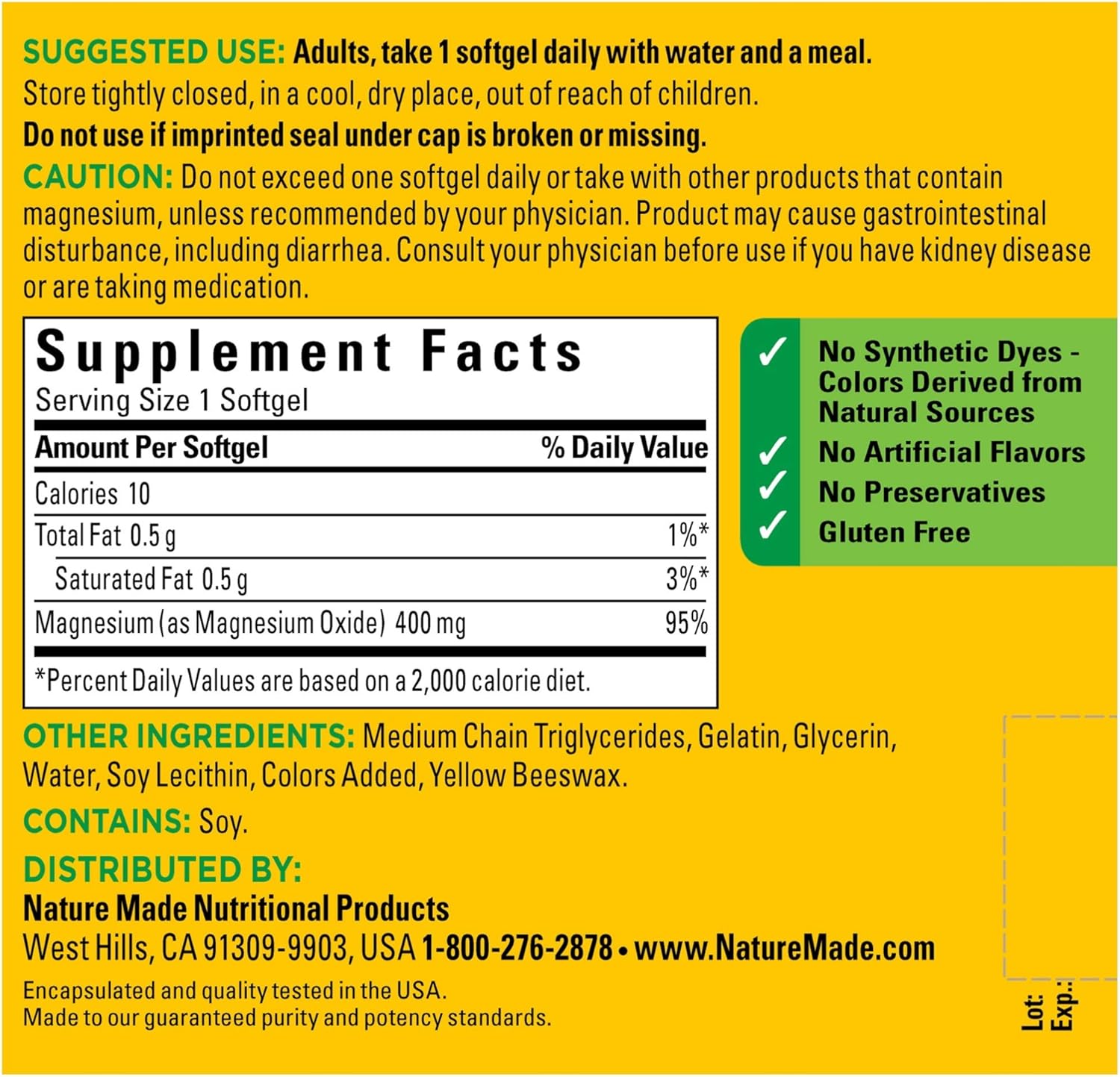 Nature Made Extra Strength Magnesium Oxide 400 mg Softgels, 110 Count for Nutrition Support (Packaging May Vary): Health & Personal Care