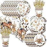 141Pcs Western Cowboy Birthday Party Decorations for 20 Guests - Wild West Party Supplies Plates and Napkins Cups Forks Cutlery Tablecloth Western Cowboy for Baby Shower Decorations