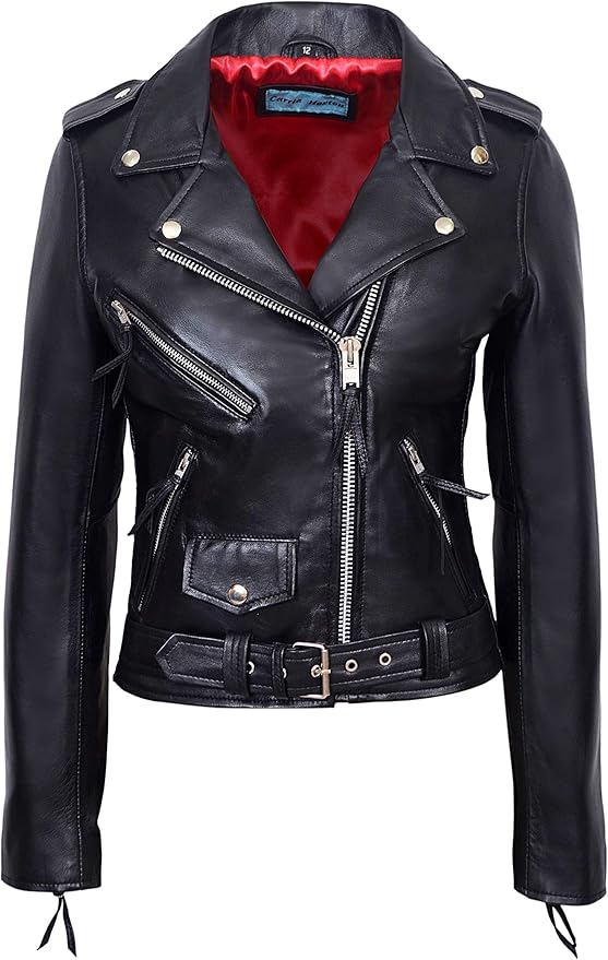Carrie CH Hoxton Ladie's Real Leather Jacket 100% Napa Casual Fashion Slim Fit Biker Style MBF 