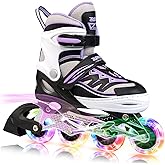 2PM SPORTS Cytia Pink Girls Adjustable Illuminating Inline Skates with Light up Wheels, Fun Flashing Beginner Roller Skates for Kids