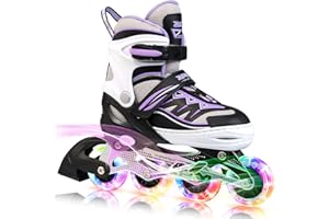 2PM SPORTS Cytia Pink Girls Adjustable Illuminating Inline Skates with Light up Wheels, Fun Flashing Beginner Roller Skates for Kids