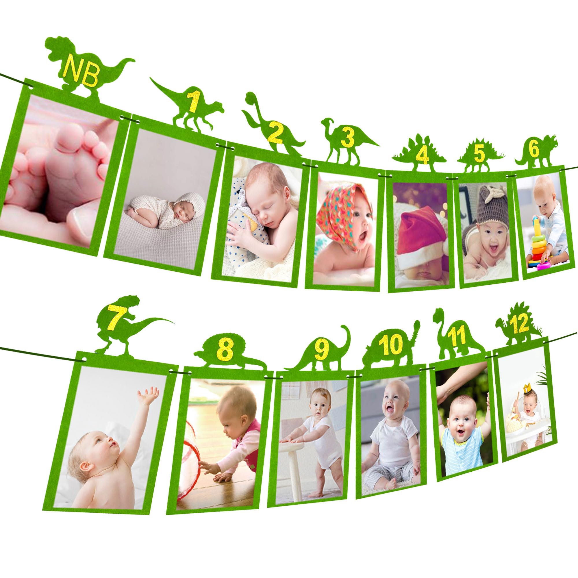 Photo 1 of LaVenty Dinosaur Monthly Photo Banner Dinosaur 12 Month Banner First Birthday Party Decoration