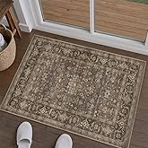 WondRg 2x3 Washable Area Rug for Entryway Kitchen Vintage Brown Non Slip Low Pile Door Mat Traditional Retro Soft Small Carpet for Bathroom Bedroom Indoor Entrance Dorm