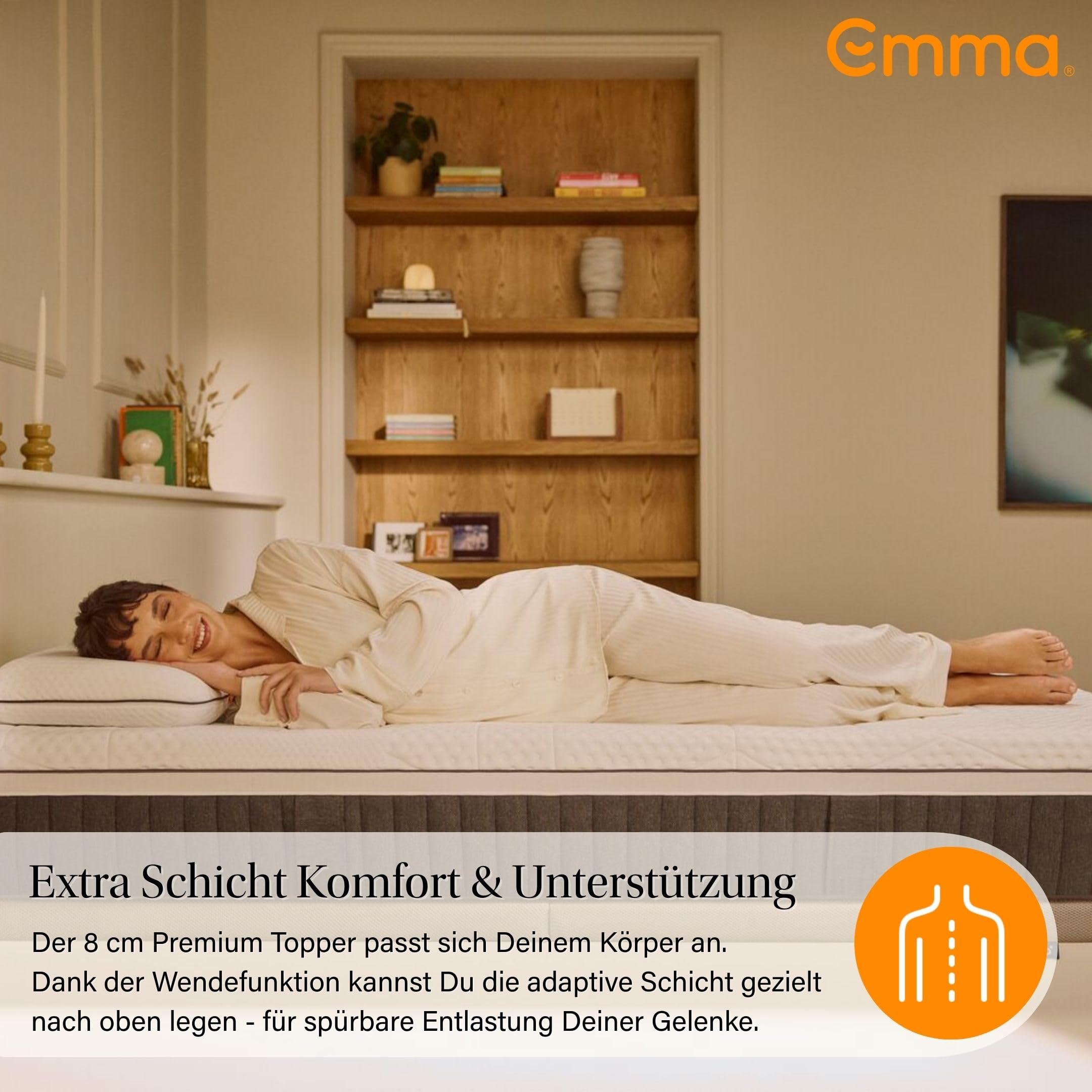 Emma Premium Plus Topper Kühlender Bezug 180x200 | Kühlender Matratzentopper | 9 cm Höhe | Atmungsaktiv & Temperaturregulierend | Waschbarer Bezug 3