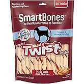 SmartBones Smart Twist Sticks, Rawhide Free Dog Chew Sticks, Made With Real Chicken, 50 Sticks , 9.7 Ounce (Pack of 1)