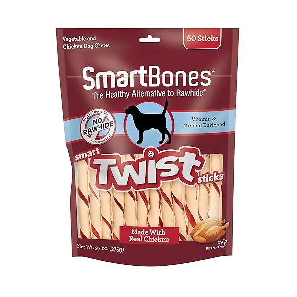SMARTBONES SMART TWIST STICKS, RAWHIDE FREE DOG CHEW STICKS, MADE WITH REAL CHICKEN, 50 STICKS , 9.7 OUNCE (PACK OF 1)