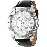 U.S. Polo Assn. Men's Analog Watch – White Textured Dial with Black PU Leather Strap and Luminous Hour Markers – Sleek, Durable, and Adjustable Fit for Wrists 5.5" to 8"