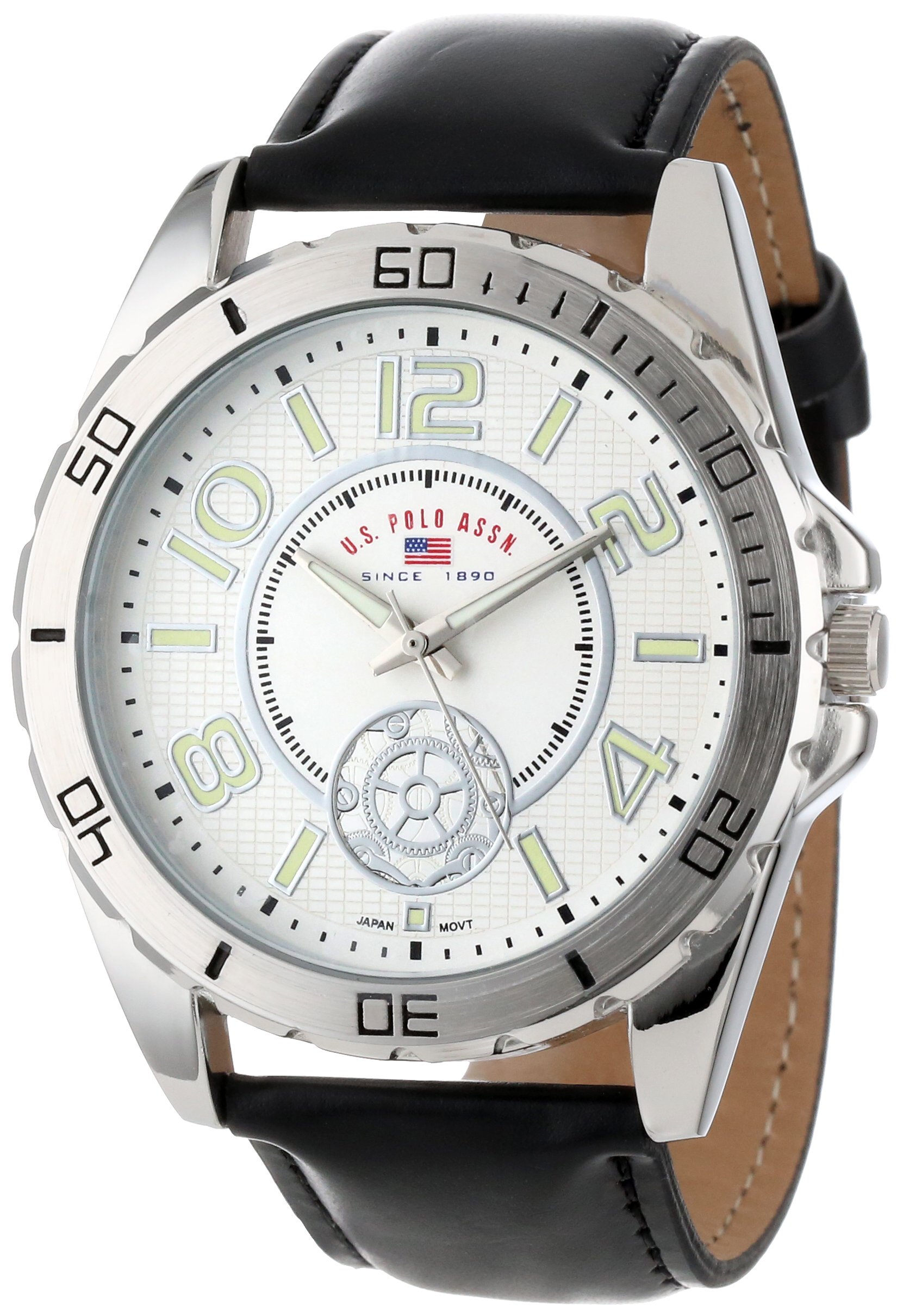 Accutime U.S. Polo Assn. Classic Men's US5159 Black Synthetic Leather Strap Watch, Dress