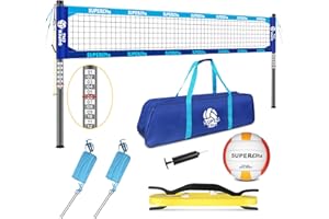 VSSAL Outdoor Heavy Duty Volleyball Net Set, Anti-Sag System, Adjustable Aluminum Poles, Portable Professional 32ft Regulation Size for Backyard, Grass, Sand and Beach