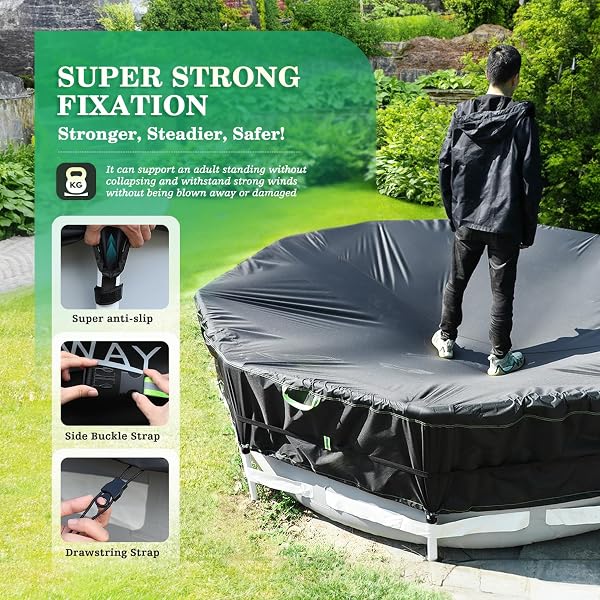 UIRWAY 500D POOL COVER 18FT ROUND [2026 UPGRADED HEAVY DUTY FABRIC] SOLAR POOL COVERS FOR ABOVE GROUND POOLS, NEW SUPER WINDPROOF GEL-COATED TARP STRAPS, SWIMMING POOL COVERS WITH UV PROTECTION