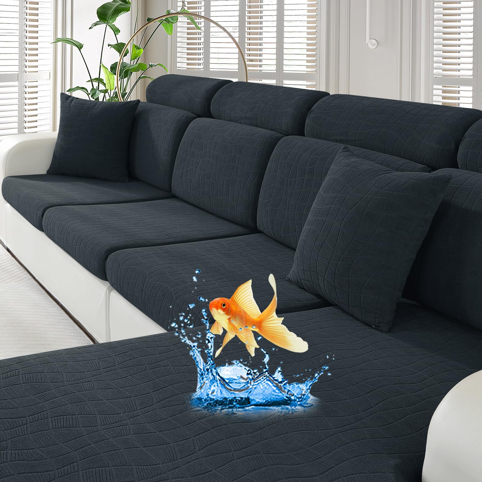 Photo 1 of *USED*
MAXIJIN Waterproof Couch Cushion Covers Stretch Sofa Seat Slipcovers Washable?Sectional Outdoor Cushion Covers with Elastic Bottom for Dogs Pets Kids (3 Pc Cushion Cover, Dark Gray)