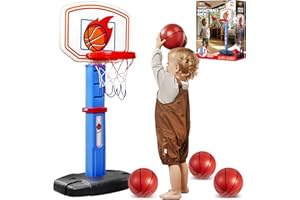 JOYIN Toddler Basketball Hoop Indoor, Adjustable Basketball Goal for Kids with 4 Balls, Game Toys for Playroom Pool Outdoor, Birthday Gift for Baby Boys Girls Age 1 2 3 4 - Air Pump Included