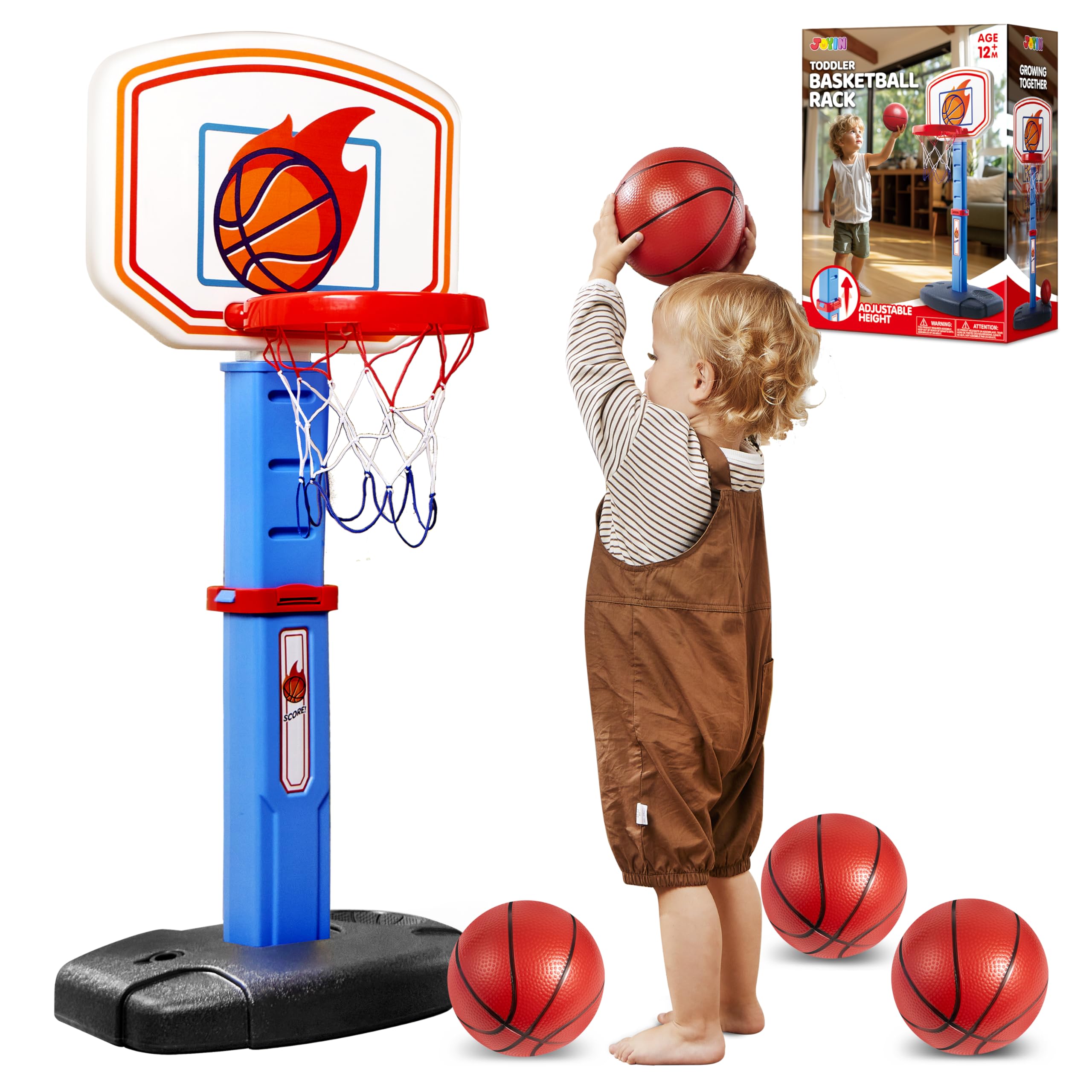 Photo 1 of JOYIN Toddler Basketball Hoop Indoor, Adjustable Basketball Goal for Kids with 4 Balls, Game Toys for Playroom Pool Outdoor, Birthday Gift for Baby Boys Girls Age 1 2 3 4 - Air Pump Included