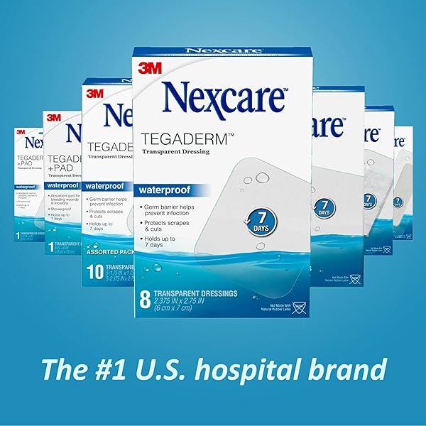 NEXCARE TEGADERM TRANSPARENT DRESSING, CLEAR FILM LETS YOU SEE WOUNDS HEAL, WATERPROOF DRESSING HOLDS FAST FOR 7 DAYS – 10 DRESSINGS