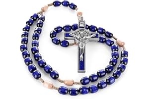 SANCTUM VERITAS Genuine Made in Italy Rosary Necklace Blessed by Pope Francis Saint Benedict Medal Cross perfect for car mirror Rosarios catolicos para hombre Patron of Students Christian Values