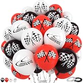 Race Car Balloons, 60Pcs 12 Inch Red Black White Checkered Flag Party Latex Balloons for Kids Boy Girl Racing Car Birthday Fast Party Decorations Baby Shower Transportation Party Supplies