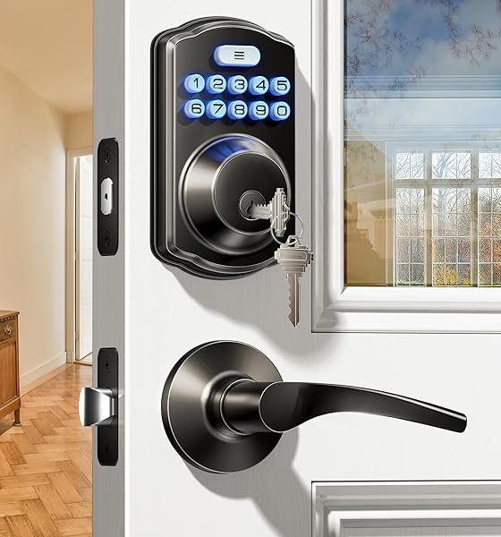 VEISE KEYLESS ENTRY DOOR LOCK WITH 2 LEVER HANDLES – ELECTRONIC KEYPAD DEADBOLT, EASY INSTALLATION DIGITAL SMART FRONT DOOR LOCK SET, MATTE BLACK