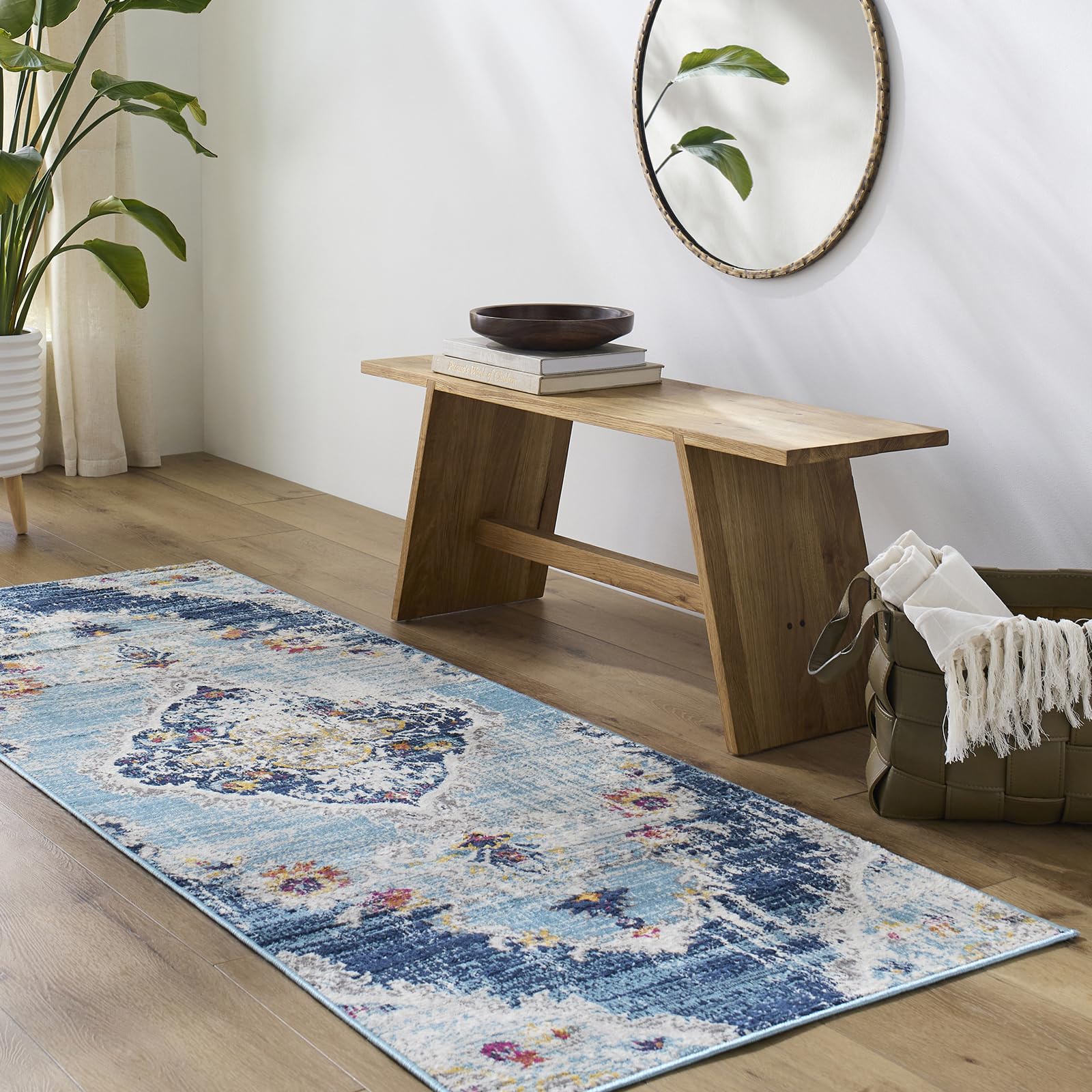 Livabliss Romy Palma Vintage Rug - Runner Rugs Living Room 80x220 cm, Hallway, Kitchen Area - Traditional Multicoloured Boho, Easy Care - Bohemian Large, Blue, Fuchsia, Mustard
