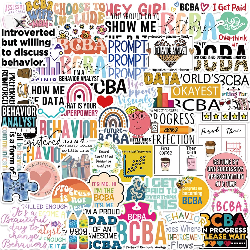 BCBA Stickers 50 Pcs Vinyl Cute Funny Behavior Analyst Stickers for Laptop Skateboard Water Bottle Luggage Bike Car Scrapbook Computer,Waterproof Aesthetic Cartoon BCBA Sticker for Teens Adults — image 1