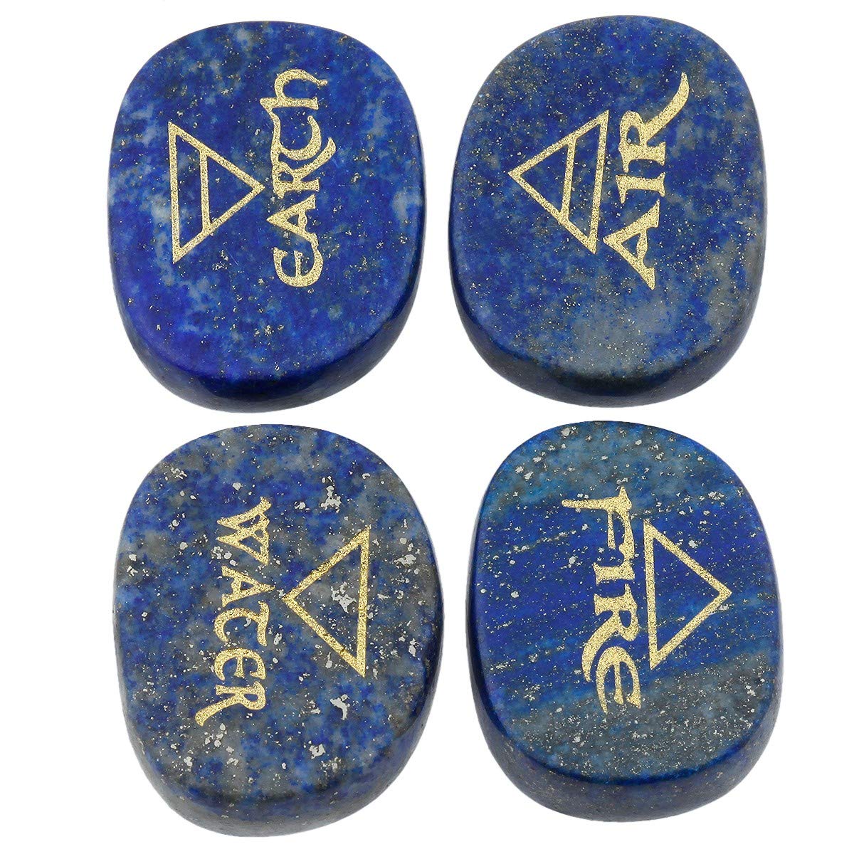 mookaitedecor Lapis Lazuli Reiki Stones, Engraved Triangle Symbols Polished Chakra Palm Stone for Crystal Healing Wiccan Gifts