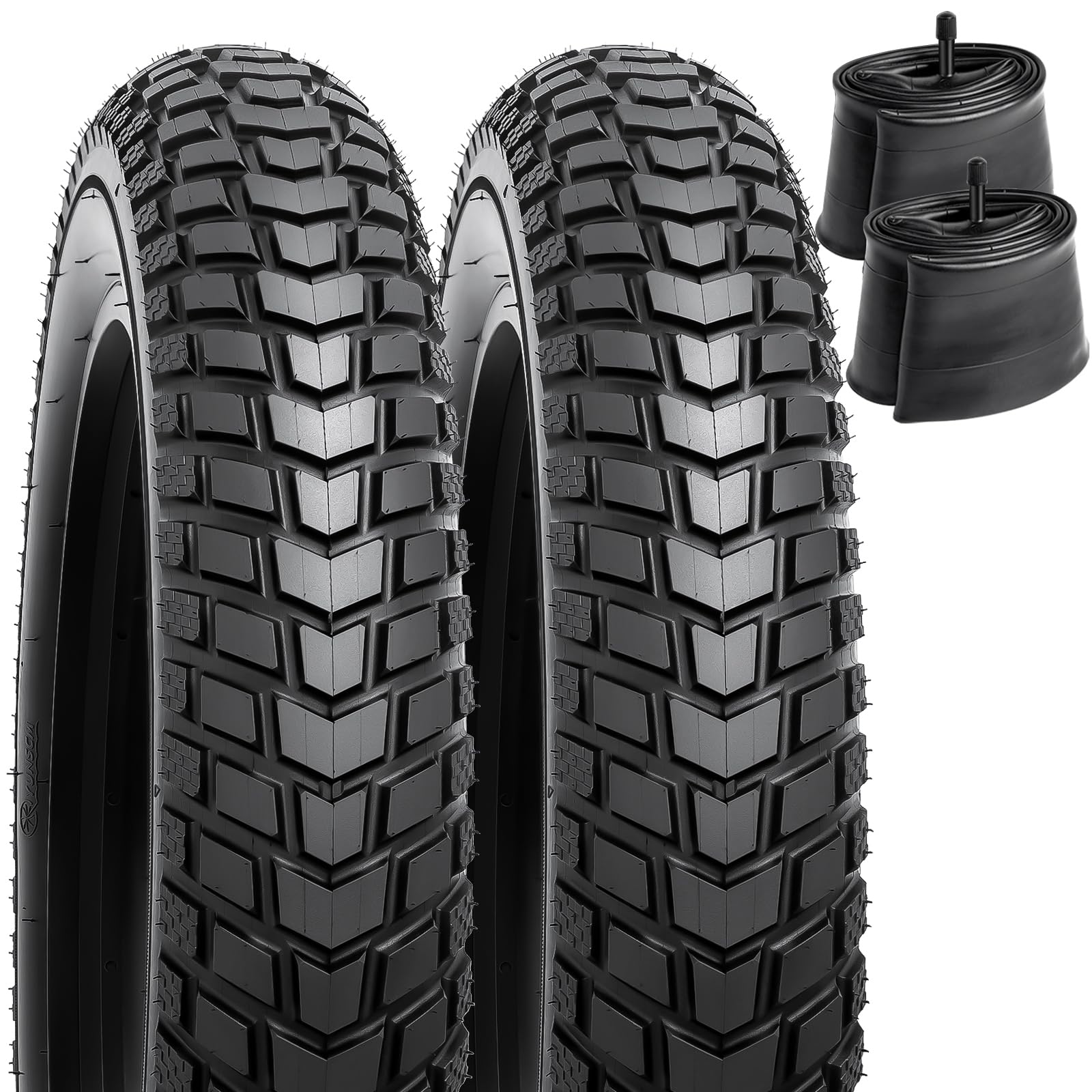 Photo 1 of 2-PCS 26" Heavy Duty Fat E-Bike Tires 26 x 4.0/98-559 and 26"x4.0" Heavy Duty Bike Tubes Scharder Valve Compatible with 26x4.0 26x4 E-Bike All-Terrain Directional Tread Bicycle Tires and Tubes(Y-1140)