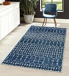 Lahome Moroccan Blue 3x5 Non-Slip Washable Soft Rug