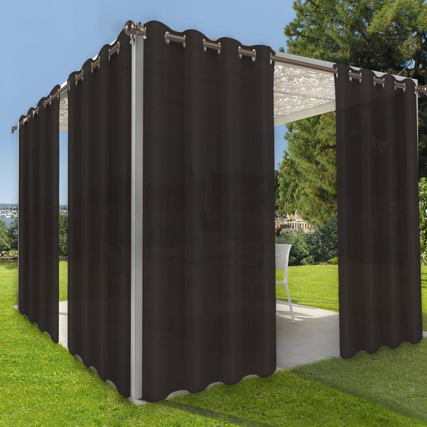 Outdoor Curtains - OutdoorLines Waterproof Indoor Outdoor Curtains for Patio-Privacy Sun Blocking Grommet Curtain Panel Weatherproof, UV Resistant Curtains for Gazebo, Porch, Pergola Chocolate 52W x 84L Inch 1 Panel