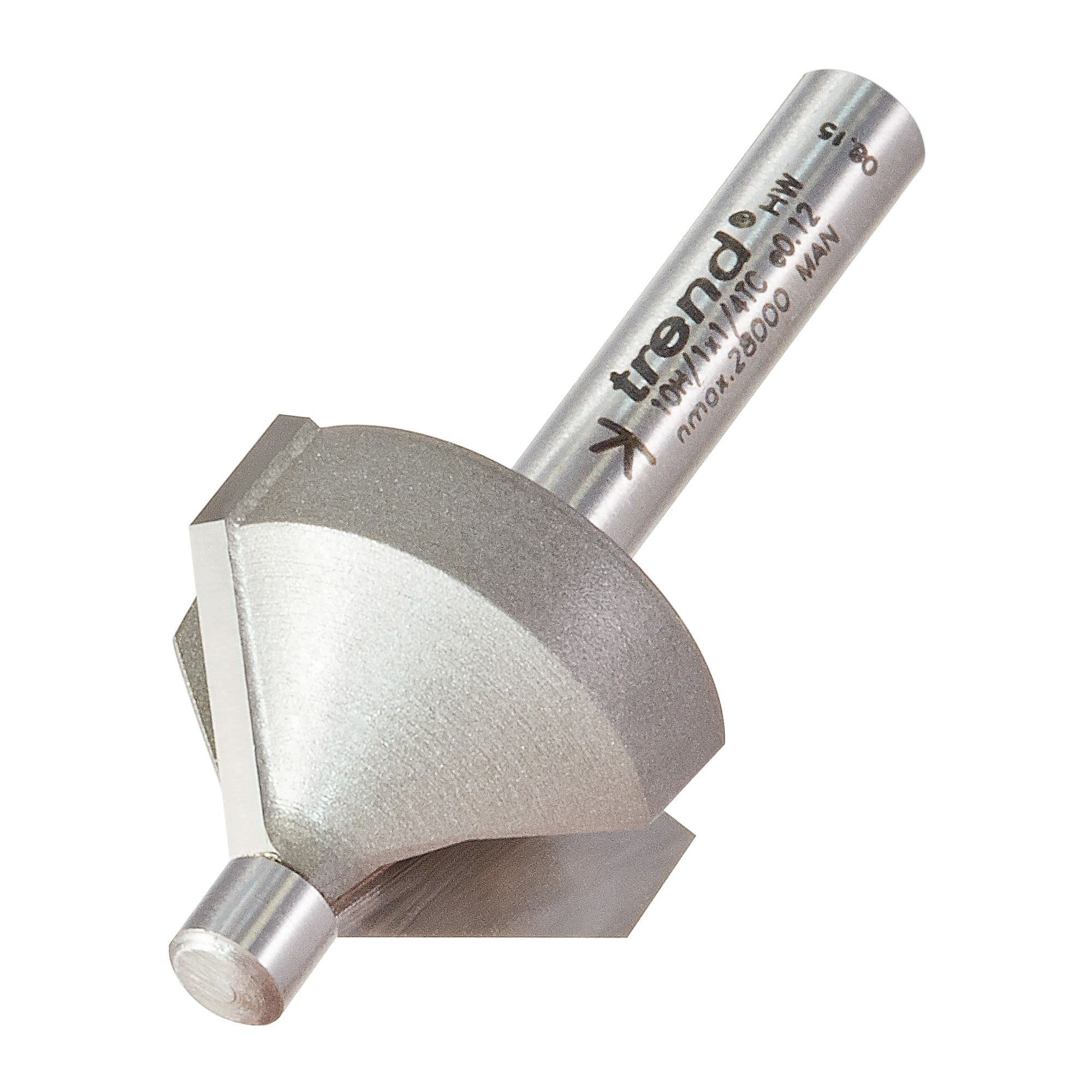 Trend Professional Pin Guided Chamfer Bevel Cutter, 10mm Cut Diameter, 14mm Cut Length, 1/4 Inch Shank, 5.5mm Guide Pin, 10H/1X1/4TC