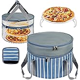 Clothsport Round Pie Carrier 12.6 X 8.65 Inch Insulated Casserole Carrier for Hot or Cold Food Lunch - Two-Layer Pie Carrier with Lid, Ideal for Picnic, Lunch Bag, Cookouts and Parties (Gray Stripe)