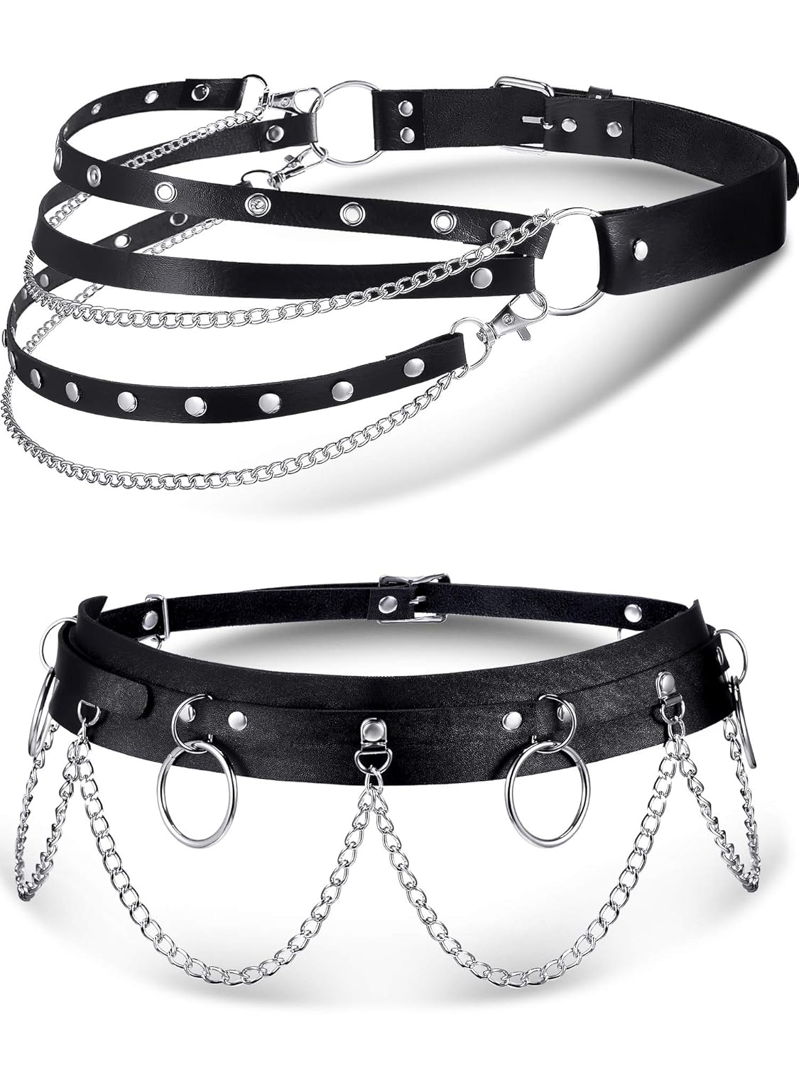 Buy 2 Pieces Punk Waist Chain Gothic Punk Waist Belt Faux Leather Belt with Chains Adjustable